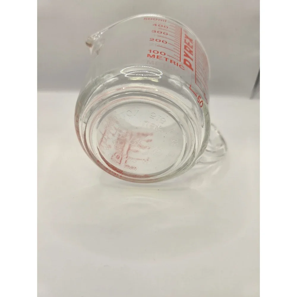 Vintage Pyrex 2 Cup Measuring Cup Red Letter Clear Glass 500ml 1 Pint Kitchen